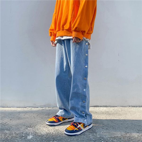 

firmranch spring/fall men/women american high street jeans ins casual loose wide-leg denim pants hip hop floor-leng dad trousers, Blue