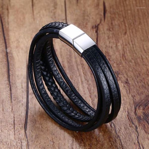 

bracelets & bangles men silver color/gold color stainless steel buckle black leather bracelets clasp male bangles jewelry1