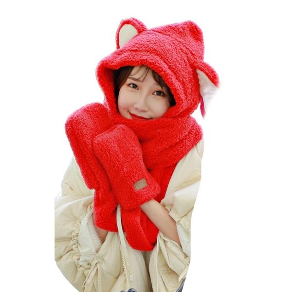 

beanie/skull caps parent-child cartoon ears winter 3 in 1 scarf hat gloves plsuh warm earflap cap j78e, Blue;gray