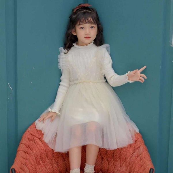 

screen two piece girl's autumn children's mh stitching woolen drs sequin princs skirt 63f0 63f0, Red;yellow