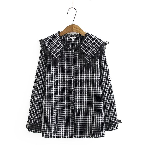 

size xl-4xl plus female black plaid blouse casual ladies retail to-line fj3c, White