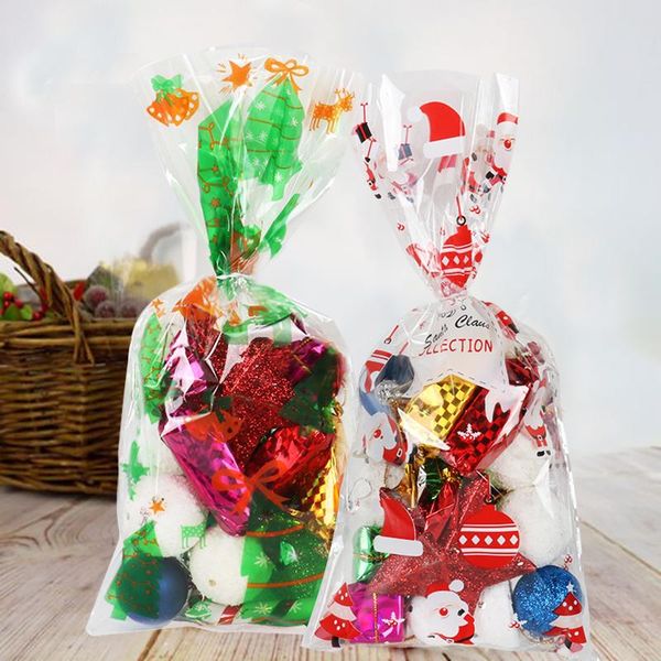 

christmas decorations opp candy bags 50pcs/pack santa claus xmas tree printing transparent gift treats kids navidad noel home deco