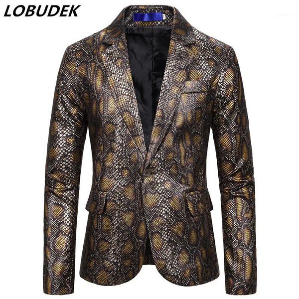 

men snake print blazer one button stamping tuxedos business office casual coat blazer bar club male singer stage costume new1, White;black