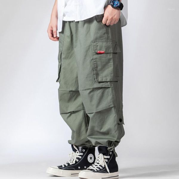 

functional style multi pocket overalls men's fashion brand corset loose straight pants ins casual drawstring men's pants1, Blue