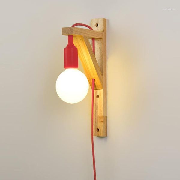 

wall lamp chinese wooden lampshades for bedroom bed side kids light indoor home sconce eu/uk/us plug in lamp1