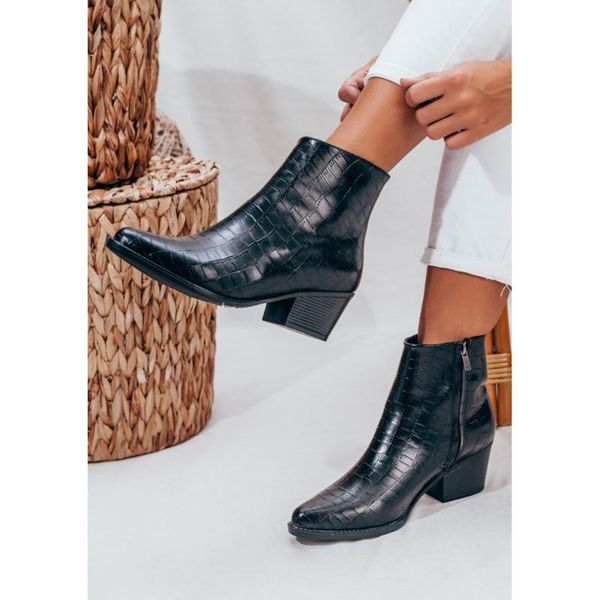 

черный цвет croco pu кожа нового сезона зима autmn 2021 мода стильная удобная повседневная женская женщина леди ботинки, Black