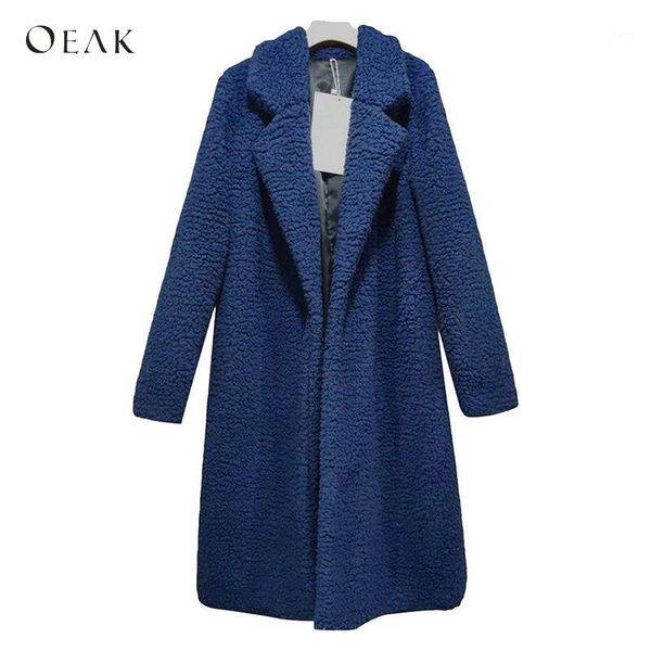 

oeak winter thicken women long coat faux fur jackets teddy bear cardigan coat plus size female lamb wool outwear abrigo mujer1, Black