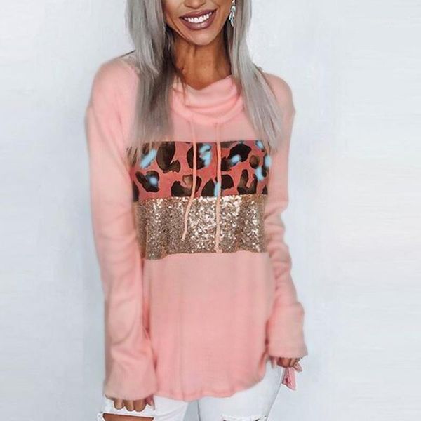 

leopard sequin hoodie women's hooded sweatshirt bling glitter long sleeve pink pullover color block women hoodies sudaderas1, Black