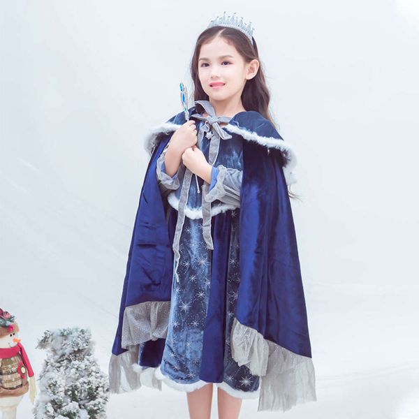 

new autumn 2021 and winter aisha little girl drs poncho children's cape princs skirt, Red;yellow