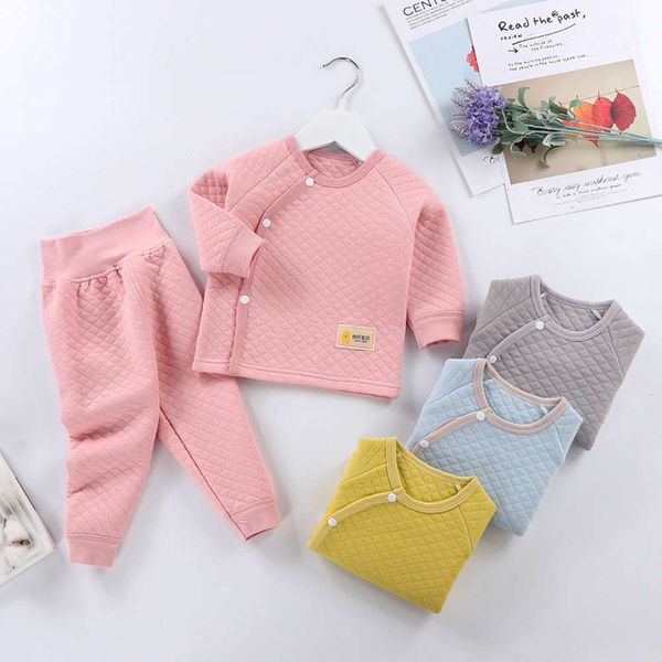 

cotton underwear children's clip high warm waist belly clothing autumn pants baby pajamas winter thickening set, Blue;red