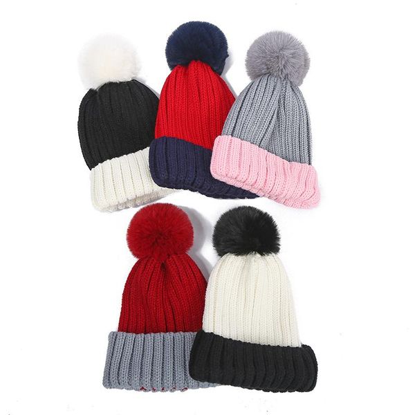 

beanie/skull caps winter warm faux fuzzy fur knitted hat pom pompom beanie soft ski cap skullies bonnet for women kpop style streetwear, Blue;gray