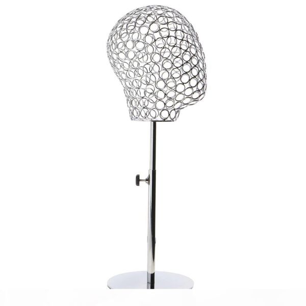 

adjustable height metal mannequin head hat caps stand display rack hair wigs holder silver, White