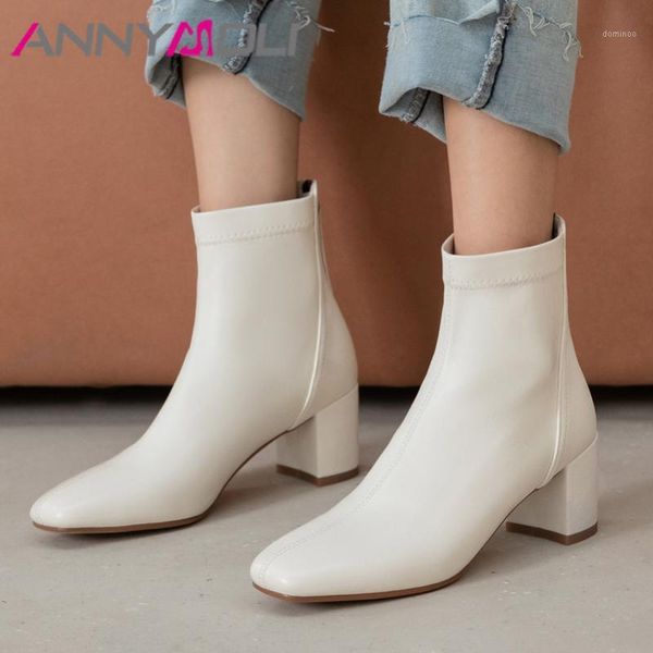 

annymoli women ankle boots shoes square toe thick heels short boots zip high heel ladies autumn winter black big size 431
