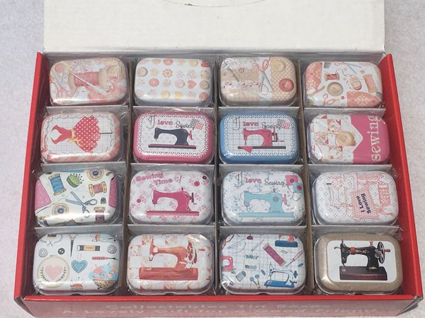 

32pcs/lot collective tin boxes needlework sewing accessory/sewing machine pattern craft box with lid party favor