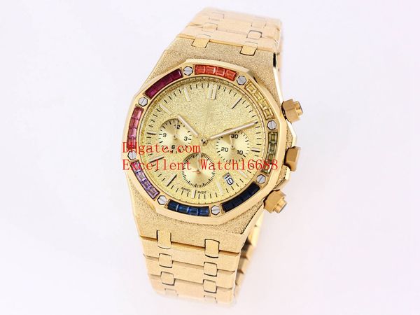 

15 colors selling wristwatches mens watch 41 mm 26331 26320 frosted steel strap diamond bezel vk quartz chronograph working mens watch, Slivery;brown