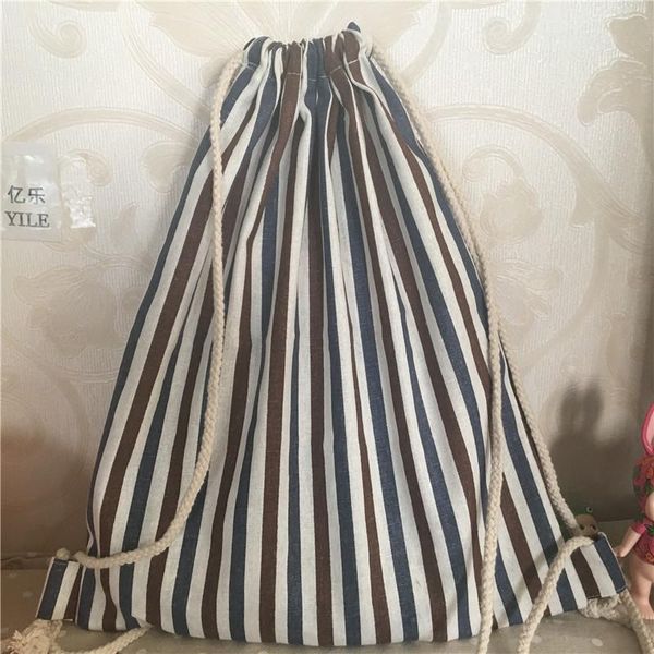 

yile cotton linen travel backpack student book bag print blue brown stripe 1712d yile cotton h wmtlzy
