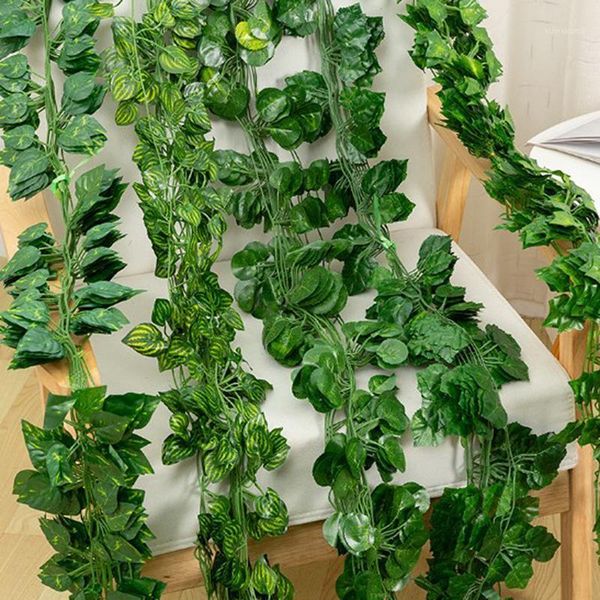 

12 pcs 2m artificial ivy green leaf garland plants vine fake foliage flowers home decor plastic artificial flower rattan string1
