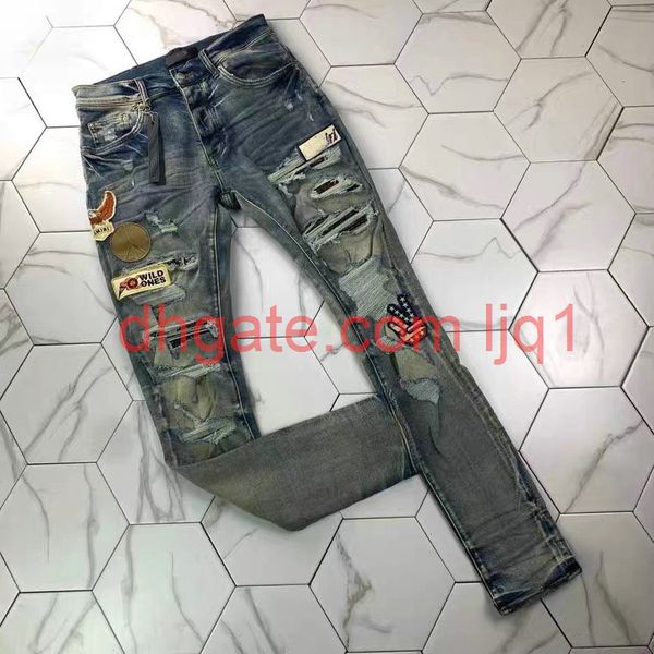

2men's distressed ripped skinny jeans fashion mens jeans slim motorcycle moto biker causal mens denim pants hip hop men jeans, Blue