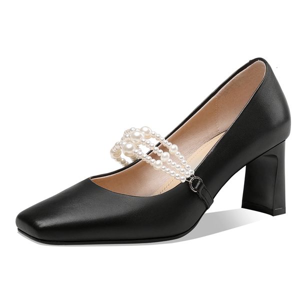 

2021 new size 34-43 genuine mary janes high-heeled pumps women's wedding-party shoes lpf0, Black