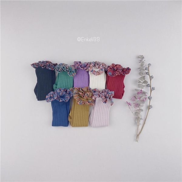 

socks enkelibb toddler girl vintage tube brand design beautiful look children girls cotton flower pattern baby sock, Pink;yellow