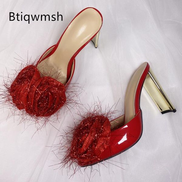

bling bling flower sandals women peep toe red hoof heels shoes woman party shoes, Black