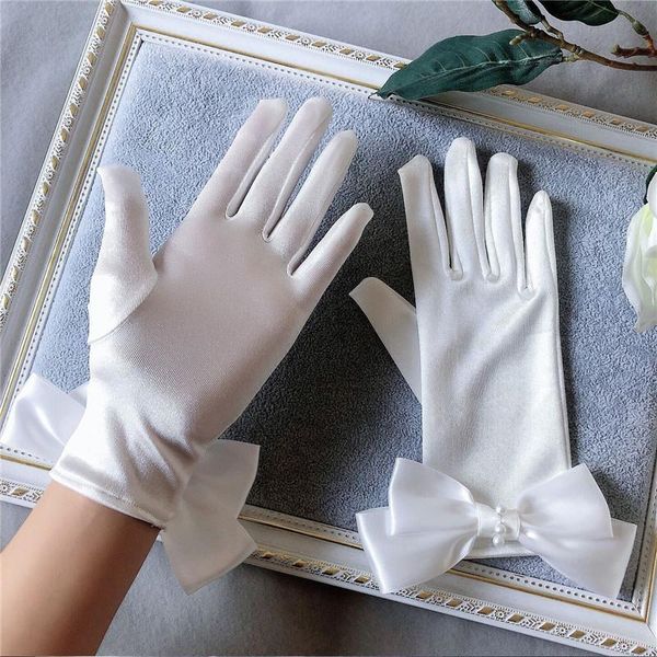 

short wedding gloves finger bridal gloves women bowknot pearl bride white satin gloves wedding accessories gants de mariee h sqcvgo