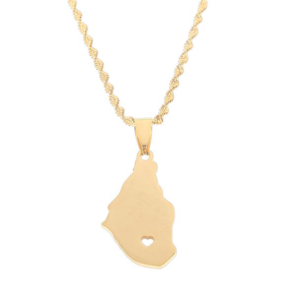 

stainless steel montserrat island map pendant necklaces for women girls gold color heart charm jewelry, Silver