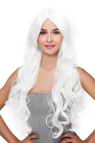 

fashion long white wave women's hair synthetic wigs high temperature fibercosplay wig, Black