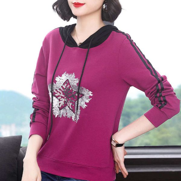 

dress women's sweater loose large autumn 2020 new foreign style middle aged 40 year old mother hooded long sleeve top, Black