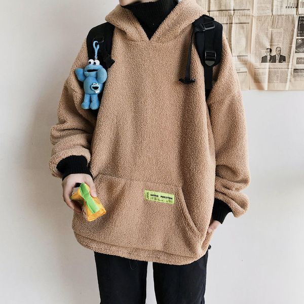 

2021 new winter long hoodie lamb's wool tall collar with hoodie, man's cashmere coat from two pieces of water velvet 246s, Black