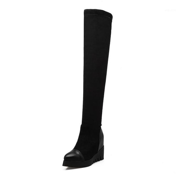

2020 botas mujer big size 34-43 brand design patch color over the knee boots thick sole platform slim long autumn winter x60-61, Black