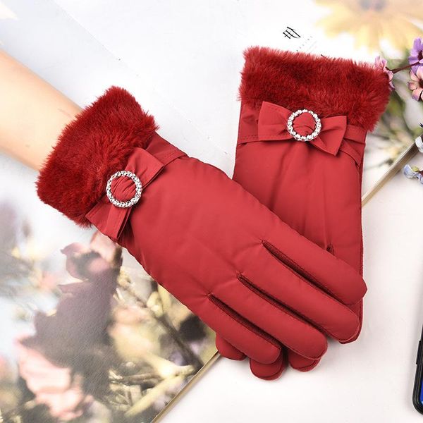 

five fingers gloves cold-proof cotton female warm student cute korean version touch screen plus thick riding cashmere, Blue;gray