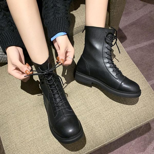 

boots women new 2020 back zip flat heel shoes luxury designer zipper round toe med rock mid calf fashion ladies autumn, Black