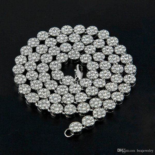 

mens hip hop necklace flower cluster black iced out chain necklace simulated diamonds 30inches jewelry for men high promtion, Silver