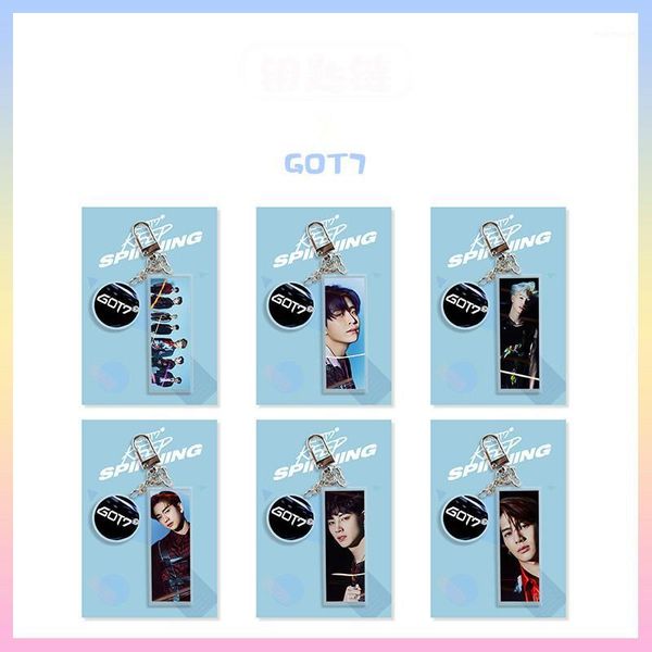 

keychains kpop got7 mark jackson youngjae bambam yugyeom jinyoung jb acrylic pvc rectangular keychain star same paragraph surrounding1, Silver