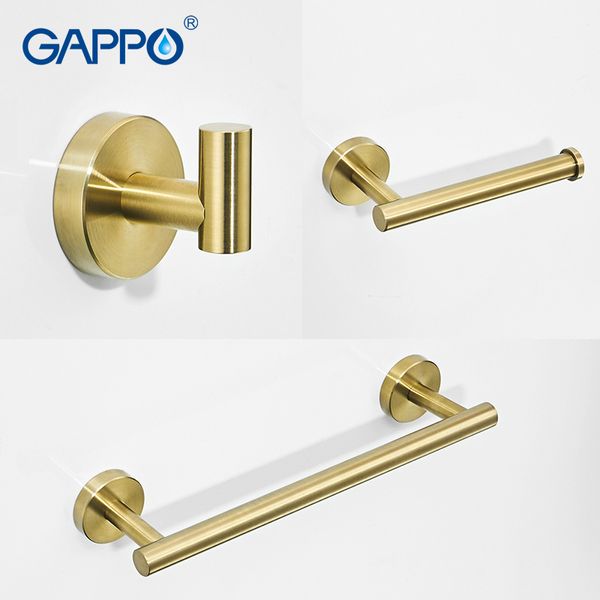 Gappo Gold Bathroom Hardware Set Robe Gancho Único Toalheiro Bar Robe Gancho Papel Holder Acessórios de Banheiro Y38124-2 LJ201211