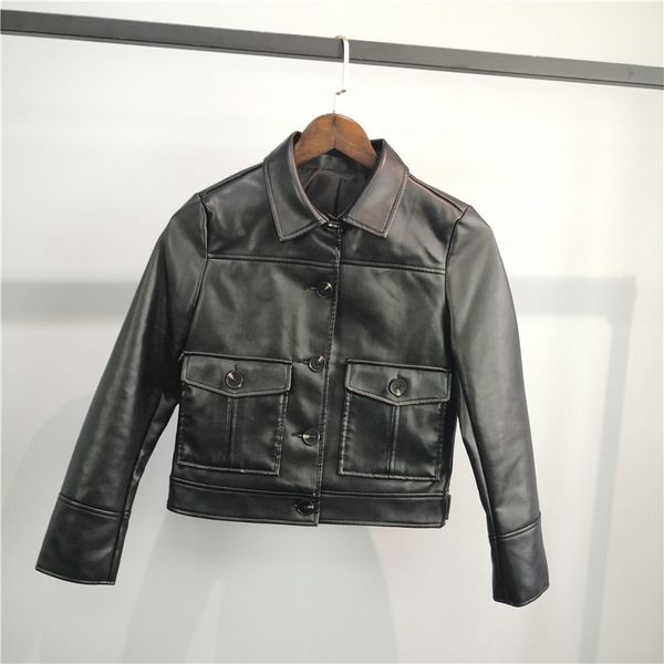 

2021 new autumn skinny black women female leather jacket r48k