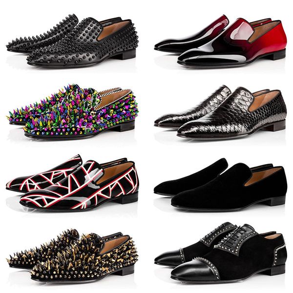 

red bottom mens leather loafer dress shoes matte patent leather suede stylist shoe rivets business wedding banquet mens shoe, Black