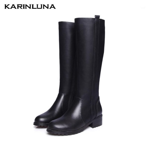 

boots karin large sizes 33-44 genuine leather fashion square heels winter shoes knee high cow skin riding women1, Black