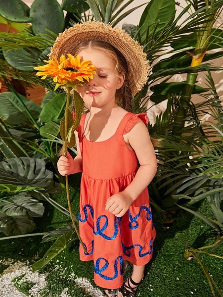 

toddler girls graphic print ruffle armhole dress she, Red;yellow