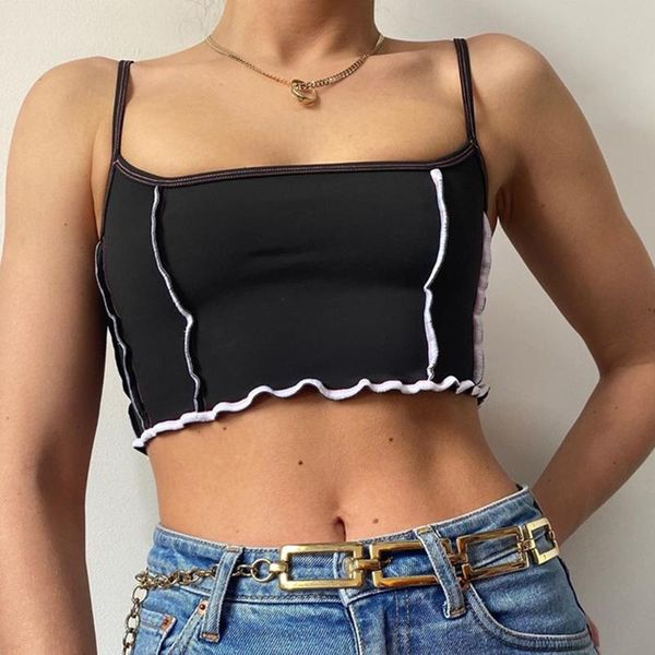 

women's tanks & camis summer spaghetti strap patchwork sleeveless slash neck bodycon party club crop streetwear y2k camisole#p3, White