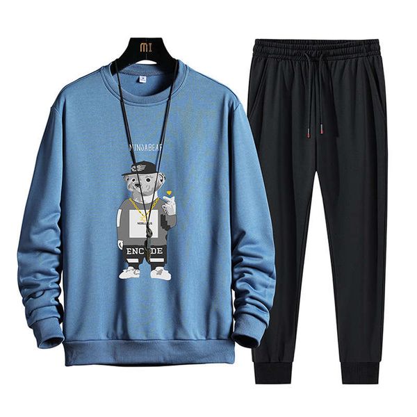 

fall 2020 new wear with shoulder sleeve couple's loose sport crew neck men's sweater set, Gray