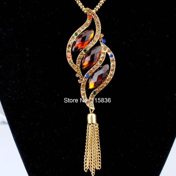 

2020 new fashion popular retro rhinestone crystal pendant necklace vintage gold chain necklace for women sweater dress, Silver