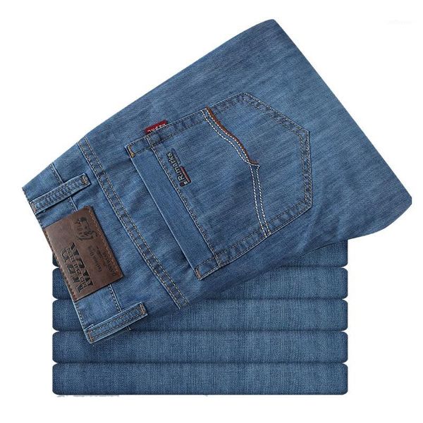 

big size 50 52 summer casual mens thin jeans 100% cotton male denim pants overalls baggy men blue classic jean trousers1