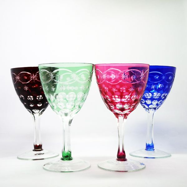 

bohemian czech style engraving wine goblet hand cut to clear color glass champagne goblet 2 pieces set