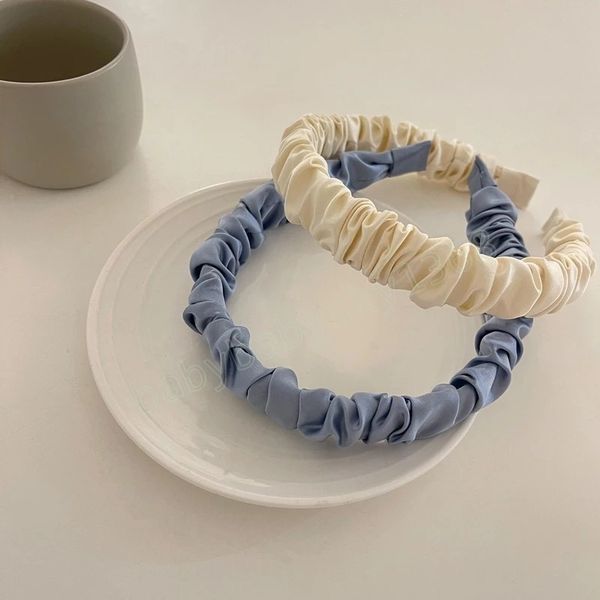 

japan and south korea headbands ins fashion hairbands wrinkle solid color hair hoops for women girls hair accessories, Slivery;white