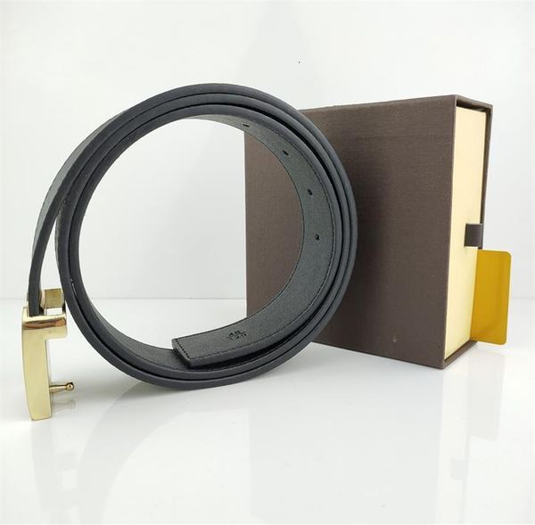 

2021 fashion men leather black business belt women big gold buckle womens classic casual ceinture with box shipping, Black;brown