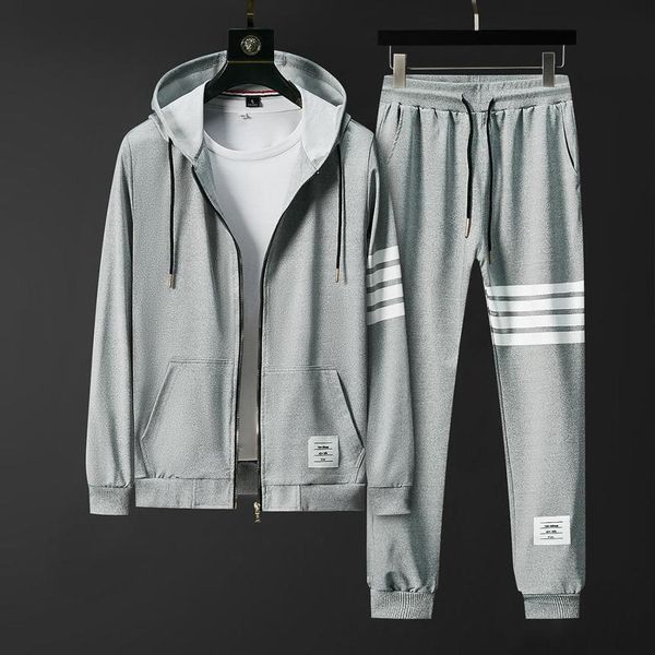 

men's sportswear suit, cardigan sportswear, fashion hoodie, autumn, 2020, Gray