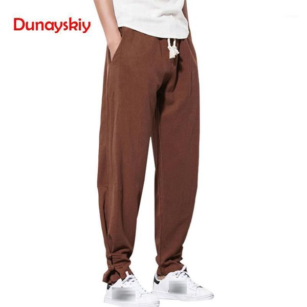 

2019 autumn harem pants men pure linen pants drawstring flax trousers hip hop loose vintage long casual joggers1, Black