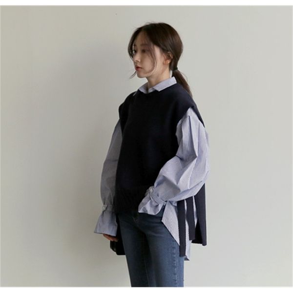 

new loose sleeveless sweater spring autumn women vest sweaters knitting vest joker knitted vest wool oversize girls pullover lj201204, Black;white